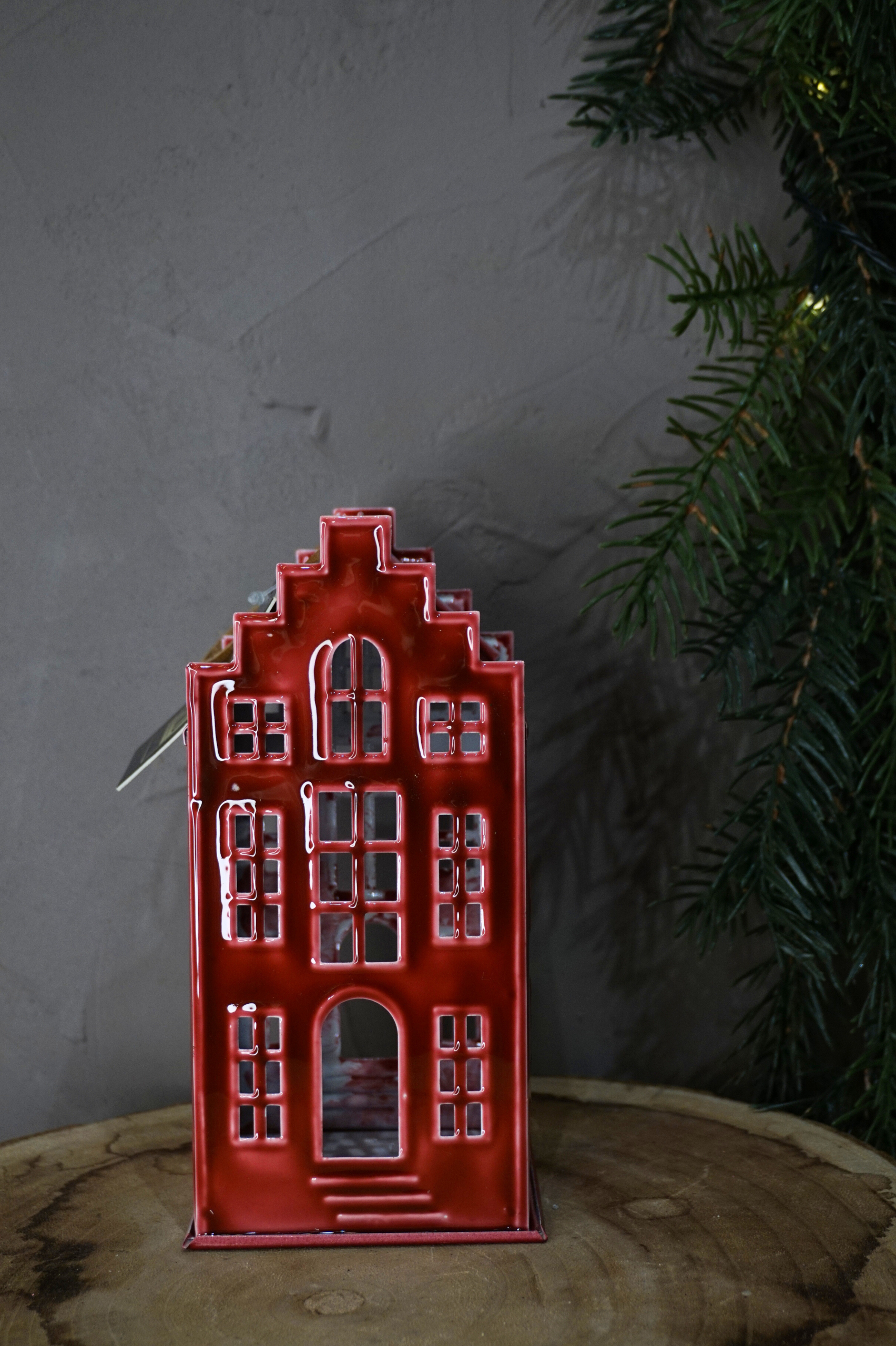 Ádornos navidad - Casa metal granate grande - Imagen 2