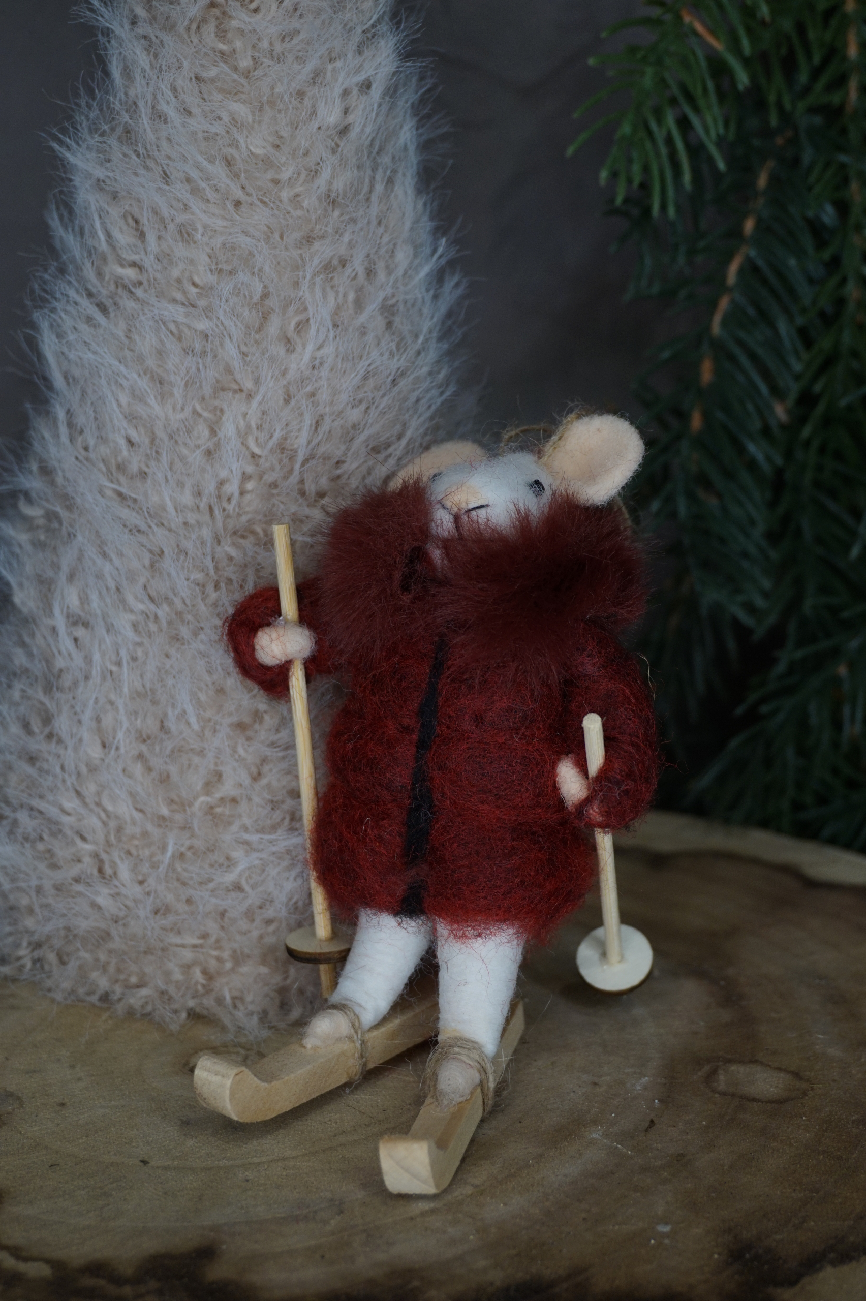 Adorno árbol - Ratón esquiador abrigo granate - Imagen 2