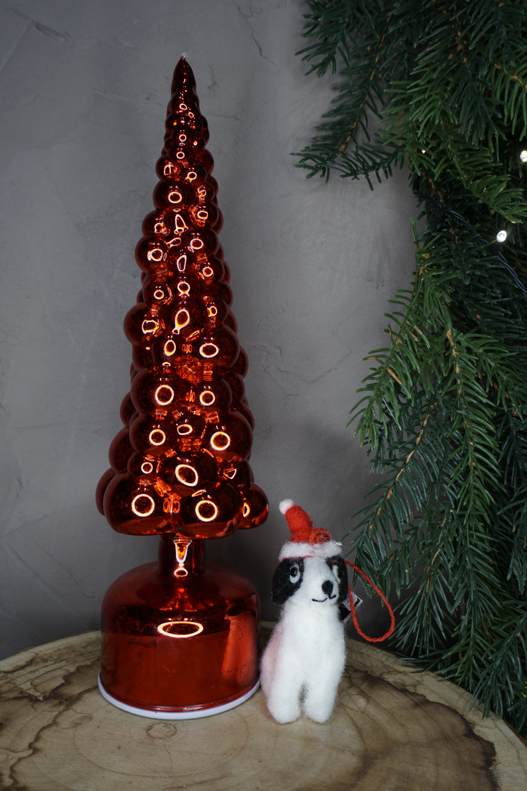 Adorno árbol - Perro blanco y negro con gorro de Papá Nöel