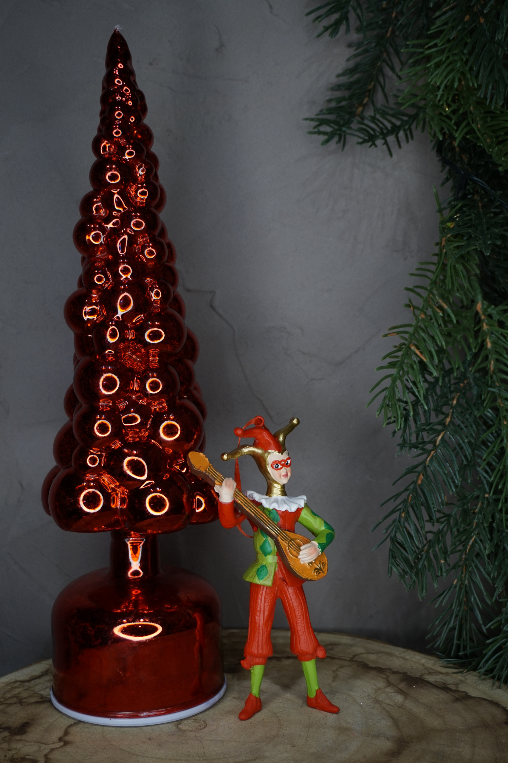 Adornos árbol - Bufón en verde y rojo con laúd