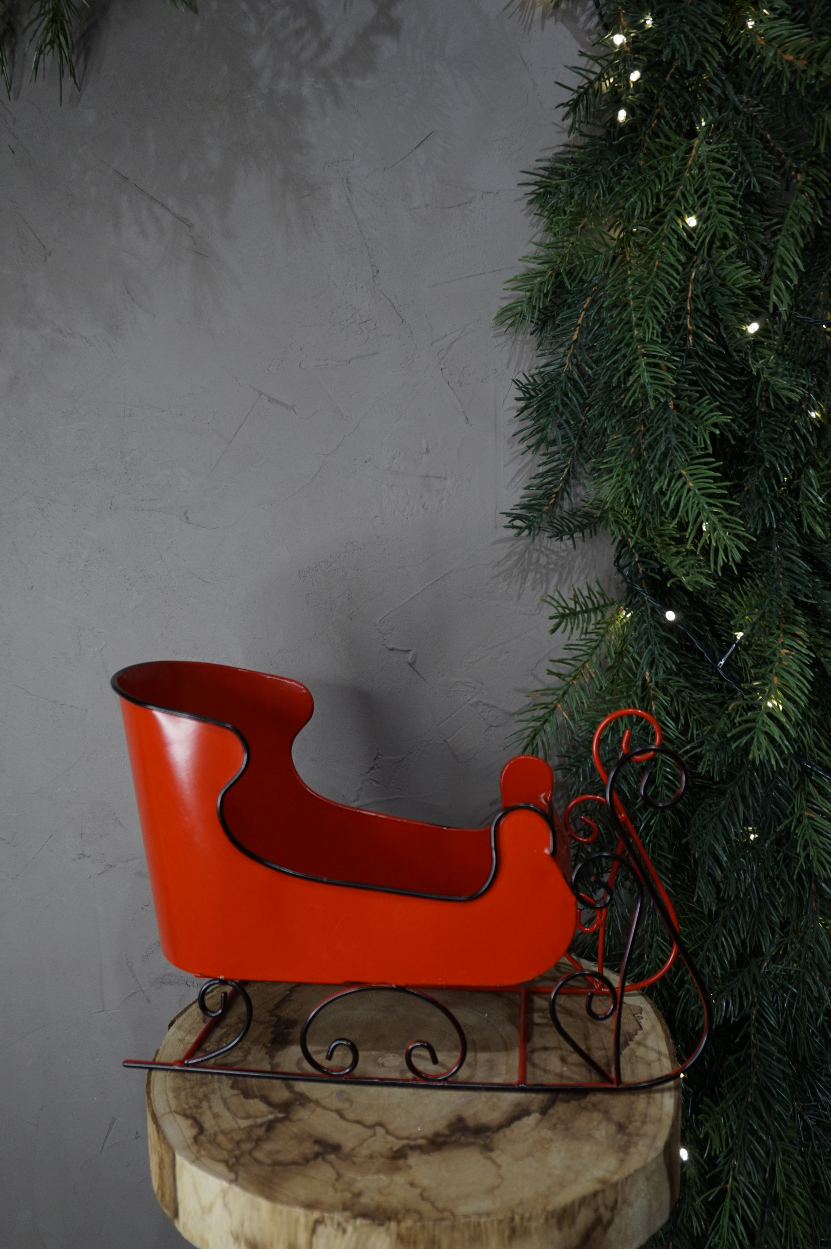 Decoración - Trineo metal rojo