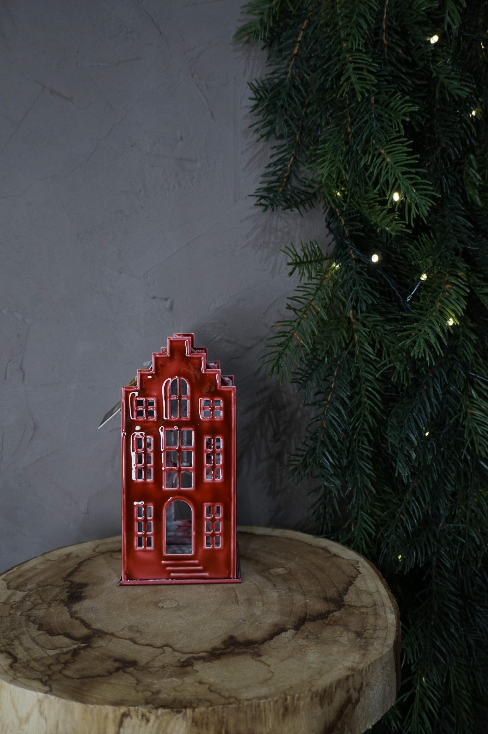 Ádornos navidad - Casa metal granate grande