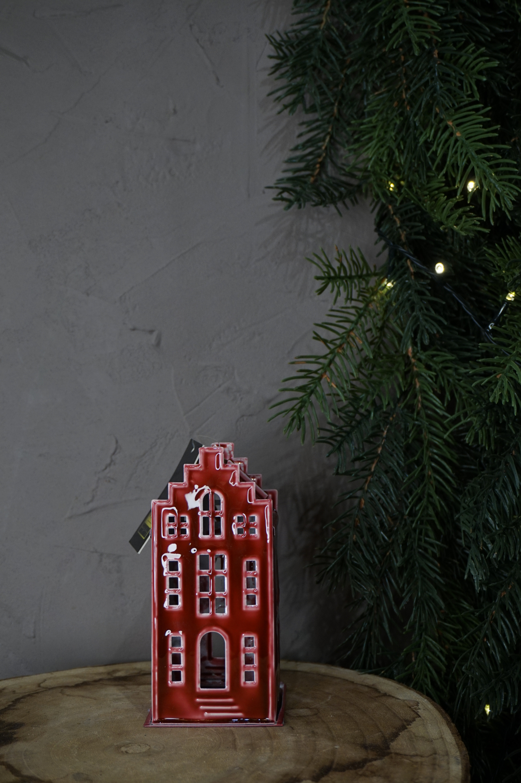 Ádornos navidad - Casa metal granate mediana