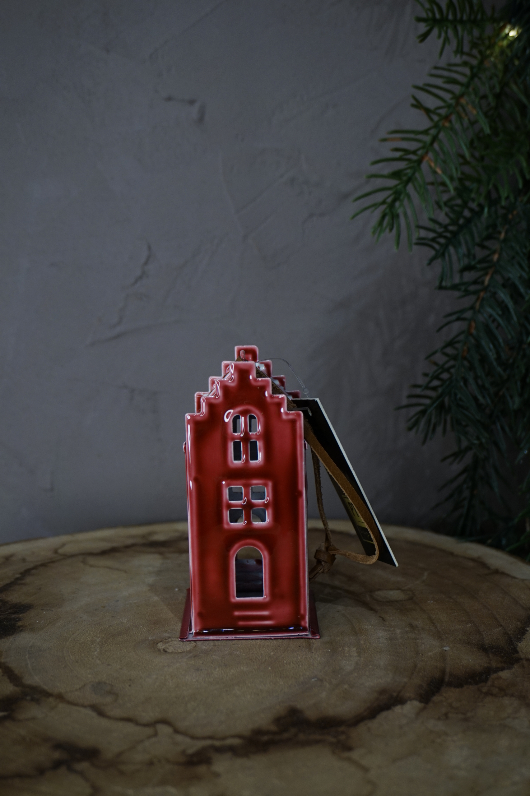 Ádornos navidad - Casa metal granate pequeña