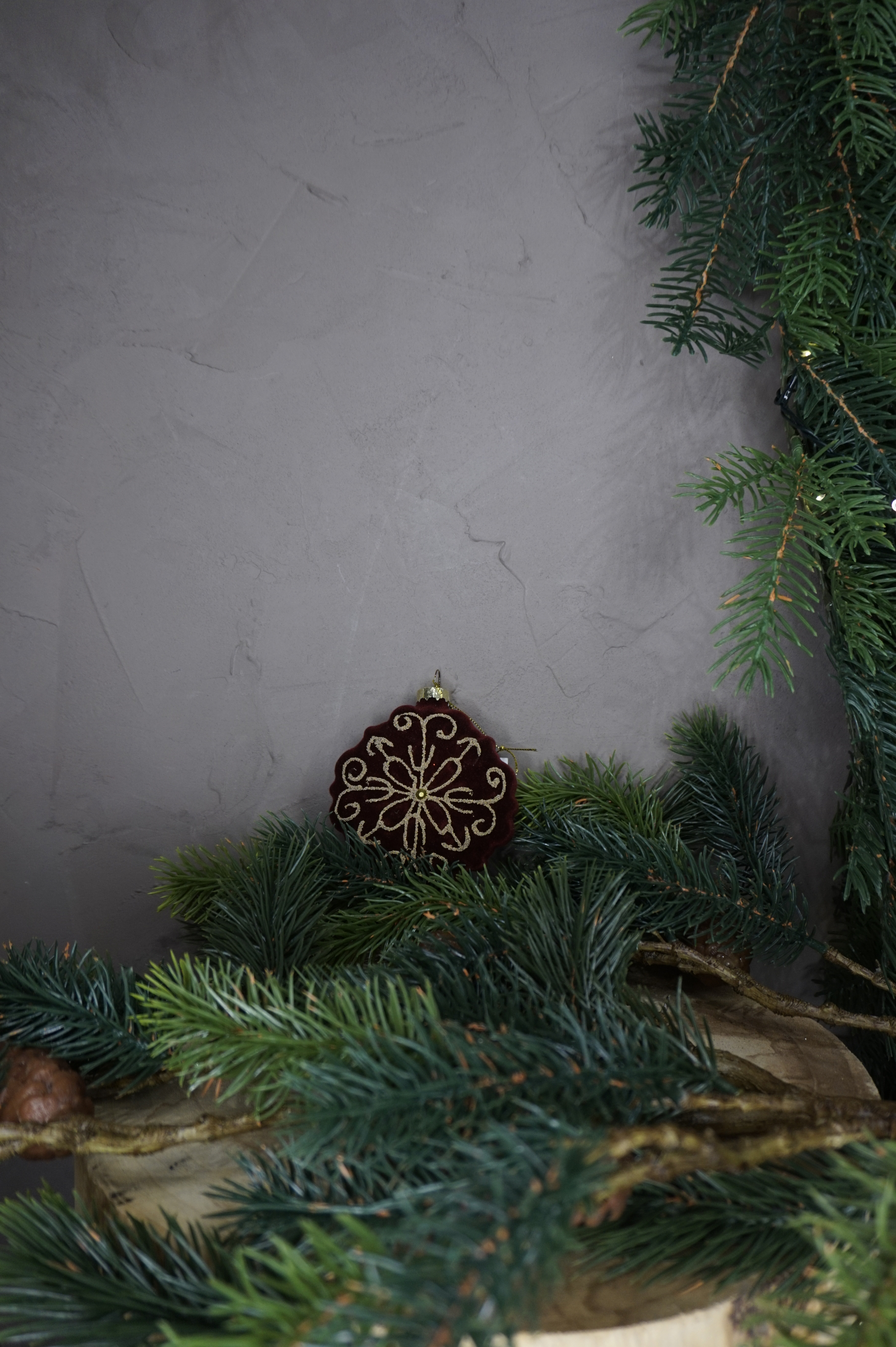 Adorno árbol - Bola de Navidad de cristal terciopelo granate artesanal