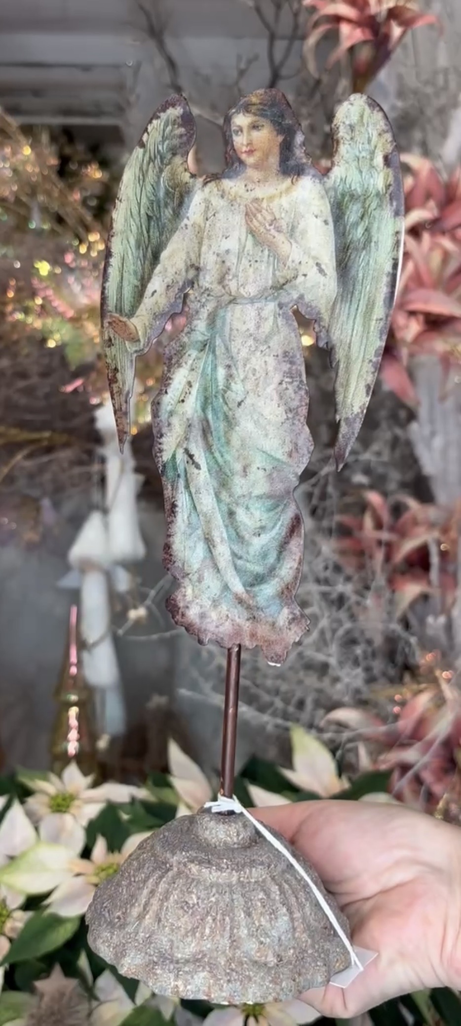 Ángel morado y azul con soporte estilo vintage