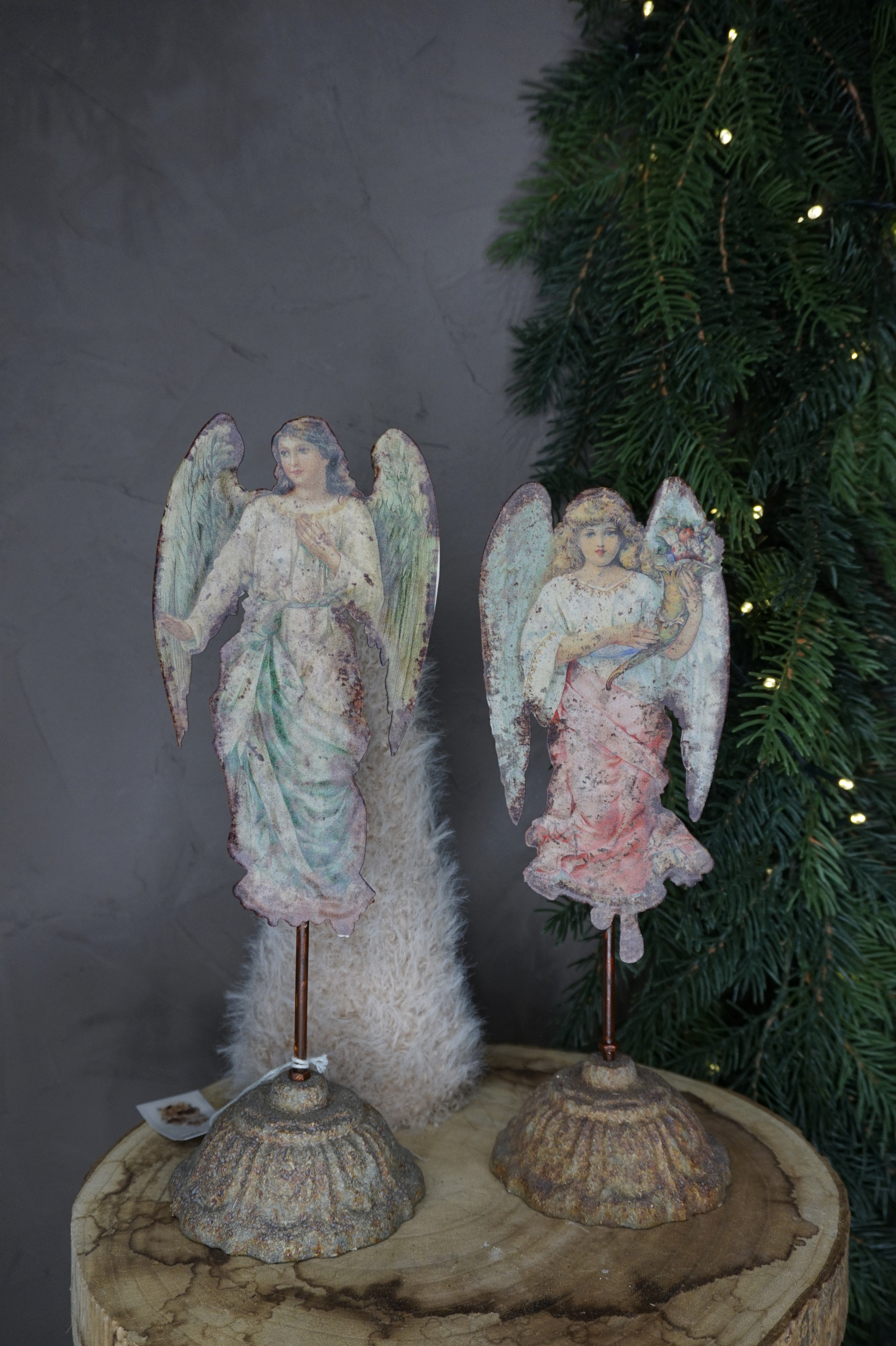 Ángel morado y azul con soporte estilo vintage - Imagen 3