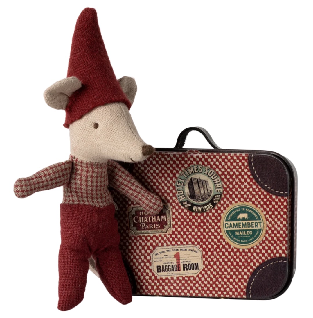 Maileg - Ratón navideño, bebé en maleta