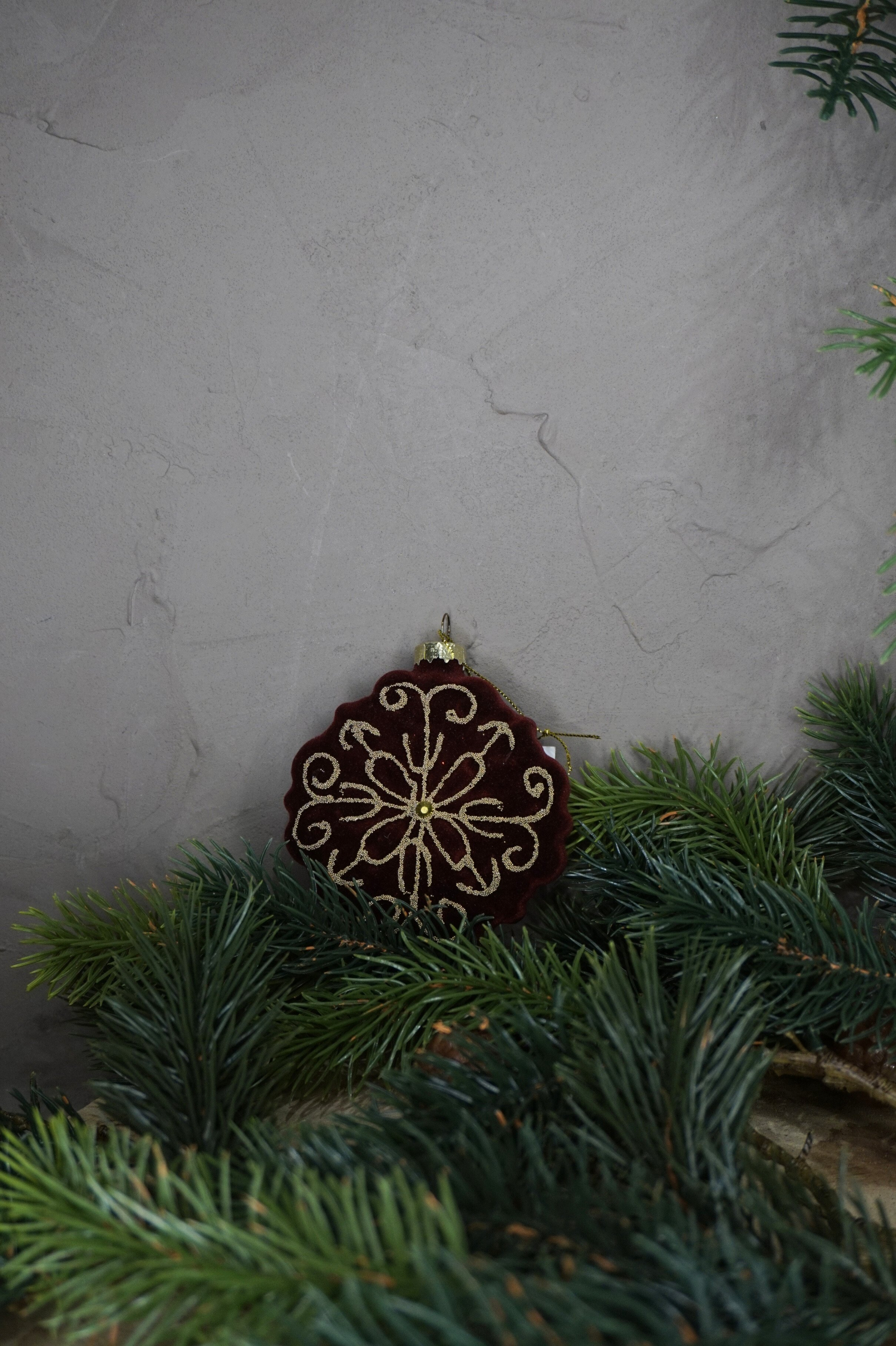 Adorno árbol - Bola de Navidad de cristal terciopelo granate artesanal - Imagen 2