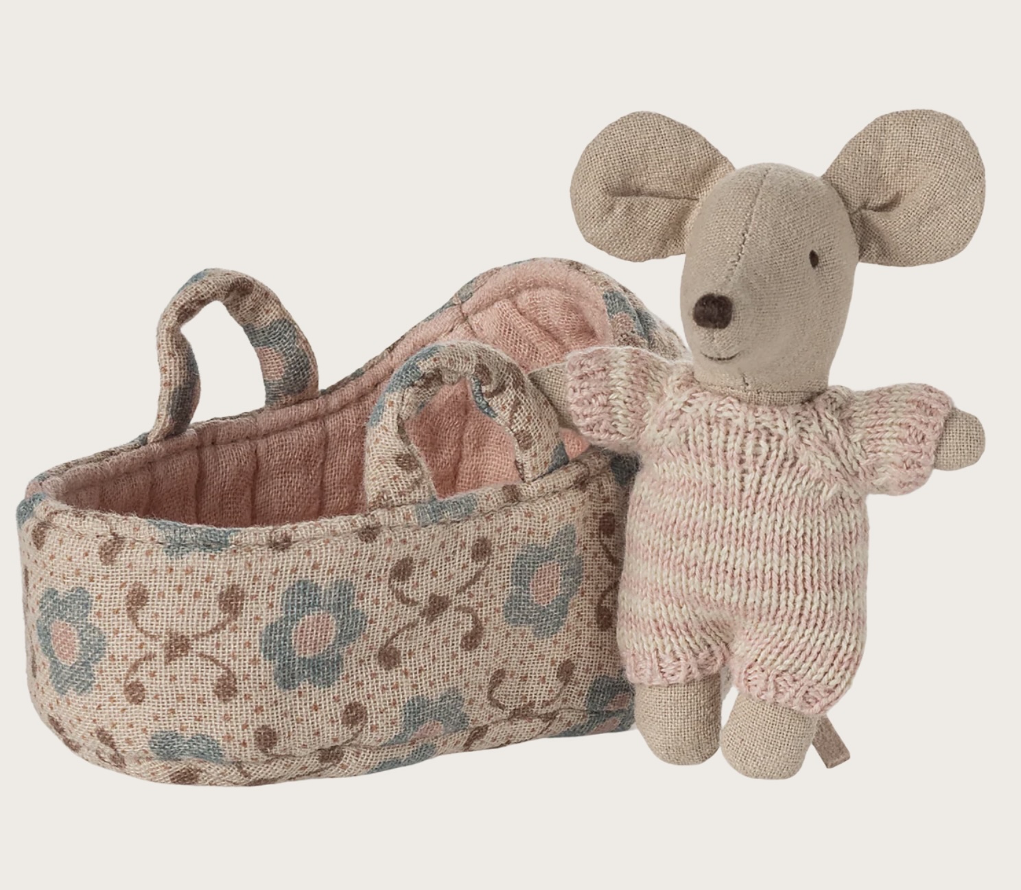 Maileg - Bebé ratón en capazo rosa