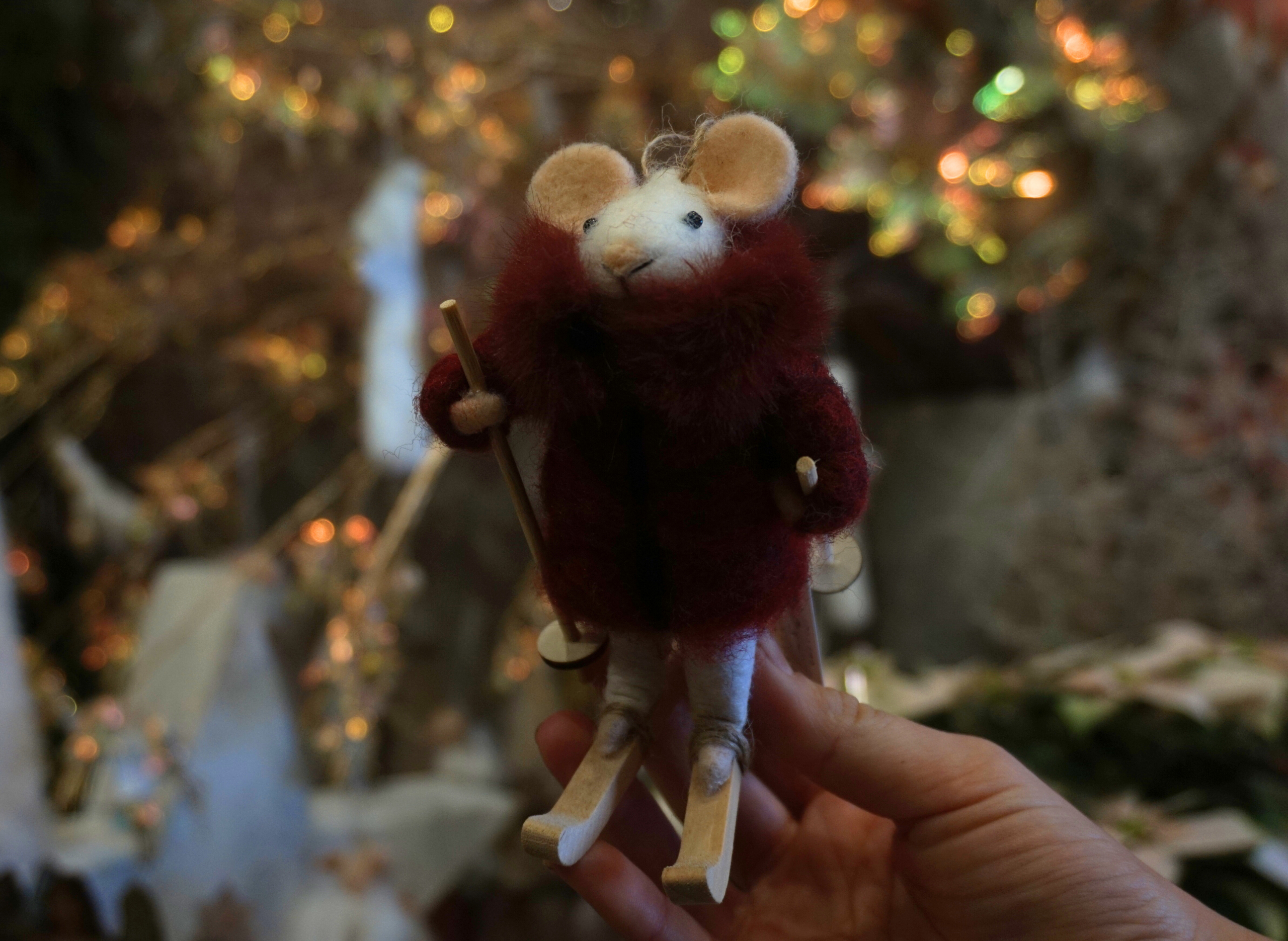 Adorno árbol - Ratón esquiador abrigo granate - Imagen 4