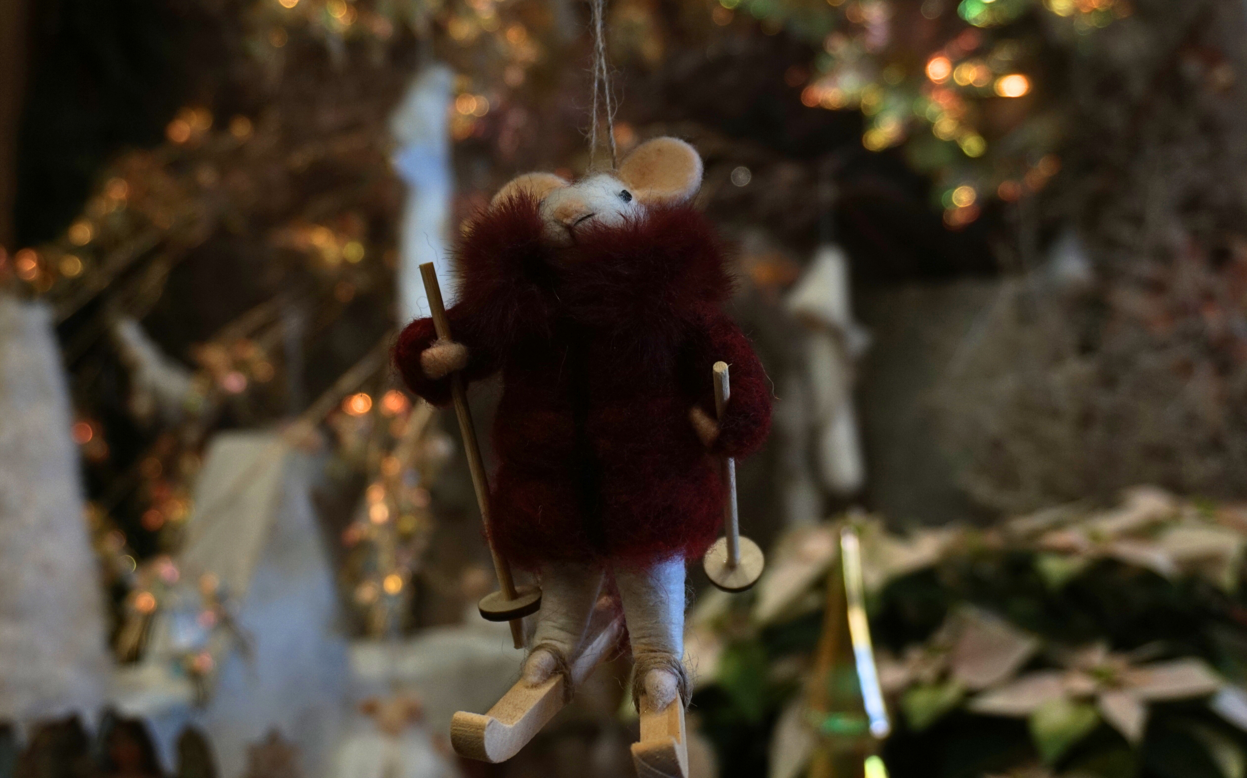 Adorno árbol - Ratón esquiador abrigo granate - Imagen 3